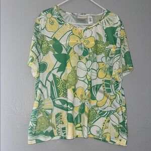 Alfred Dunner Green and Yellow Boxy Blouse 54
